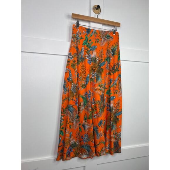 NEW L'Agence Clarisa Printed Bias Midi Skirt Orange Multi Parrot Size: Small - Picture 3 of 8